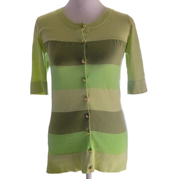 Charlotte Tarontola Lime Green Striped Jeweled Sweater Sz XS Preppy Fairy Twee - Picture 1 of 7